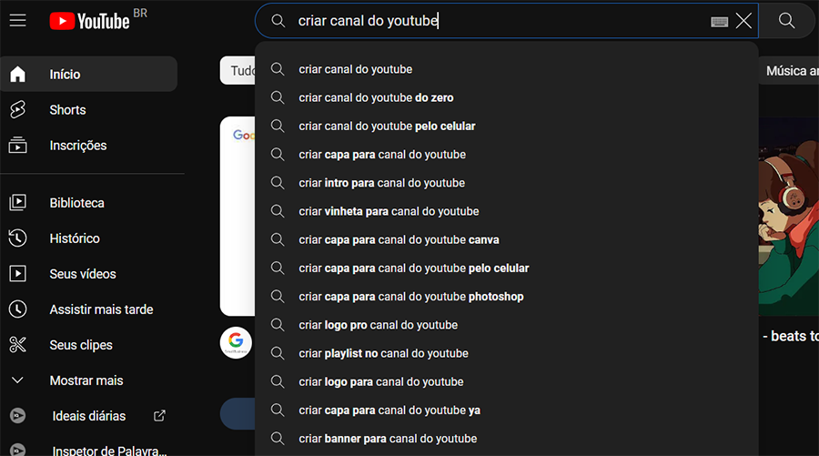 Ideias de Palavras de SEO para YouTube